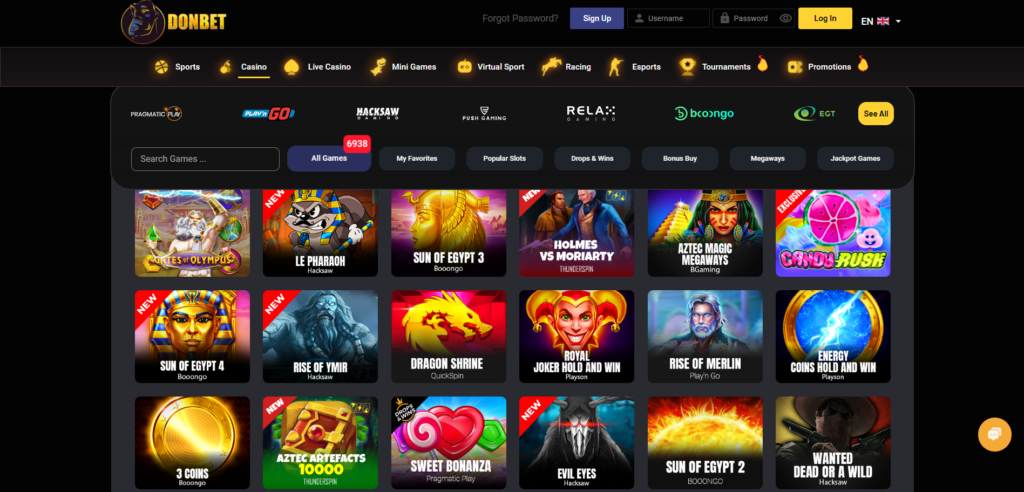 Discover Donbet Casino games page